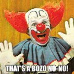 That's a Bozo No-no! | THAT'S A BOZO NO-NO! | image tagged in bozo the clown v001 | made w/ Imgflip meme maker