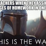 this is the way | TEACHERS WHEN THEY ASSIGN 4 PAGES OF HOMEWORK IN ONE DAY:; :) | image tagged in this is the way | made w/ Imgflip meme maker