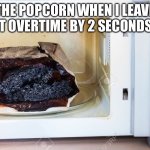 This is my popcorn | THE POPCORN WHEN I LEAVE IT OVERTIME BY 2 SECONDS: | image tagged in burnt popcorn | made w/ Imgflip meme maker