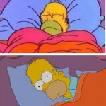 Homer sleeping vs can't sleep meme