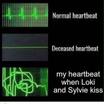 i swear i didn't breathe either | my heartbeat when Loki and Sylvie kiss | image tagged in normal heartbeat deceased heartbeat | made w/ Imgflip meme maker