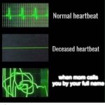 Image Title | when mom calls you by your full name | image tagged in normal heartbeat deceased heartbeat,funny,front page plz,mom | made w/ Imgflip meme maker