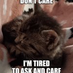 Don't care | DON'T CARE; I'M TIRED TO ASK AND CARE | image tagged in don't care | made w/ Imgflip meme maker