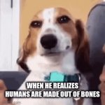uh oh | WHEN HE REALIZES HUMANS ARE MADE OUT OF BONES | image tagged in gifs,funny | made w/ Imgflip video-to-gif maker