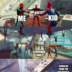 Oh wait i opened s portal to the multiverse? | POV: IT'S HALLOWEEN AND KIDS DRESS UP LIKE SPIDERMAN; ME; KID; KID; SPIDERMAN FANS; OTHER ME FROM THE MULTIVERSE | image tagged in spiderman point x100000,spiderman,memes,halloween,multiverse,front page plz | made w/ Imgflip meme maker