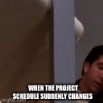 Project Schedule Pivot | WHEN THE PROJECT SCHEDULE SUDDENLY CHANGES | image tagged in gifs,pivot,friends,ross,museums,project schedue | made w/ Imgflip video-to-gif maker