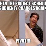 Pivot the Schedule | WHEN THE PROJECT SCHEDULE SUDDENLY CHANGES AGAIN; PIVOT!!! | image tagged in pivot,ross,friends,project manager | made w/ Imgflip meme maker