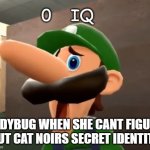marinette time | LADYBUG WHEN SHE CANT FIGURE OUT CAT NOIRS SECRET IDENTITY | image tagged in 0 iq,miraculous ladybug | made w/ Imgflip meme maker
