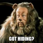 cowardly lion | GOT HIDING? | image tagged in cowardly lion | made w/ Imgflip meme maker