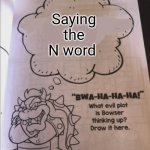 Bwa ha ha ha | Saying the N word | image tagged in bowser evil plot,n word,bowser and bowser jr nsfw,memes | made w/ Imgflip meme maker