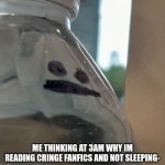 What is my life :,D | ME THINKING AT 3AM WHY IM READING CRINGE FANFICS AND NOT SLEEPING- | image tagged in water bottle- thinking abt life | made w/ Imgflip meme maker