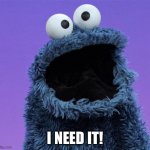 Need cookies | I NEED IT! | image tagged in cookie monster,cookies,i need it | made w/ Imgflip meme maker