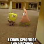 Spongebob and Patrick in the Backrooms | AW HECK NAW; I KNOW SPICEDICE AND PIGTRUCK AREN'T IN THE BACKROOMS | image tagged in spongebob and patrick in the backrooms | made w/ Imgflip meme maker