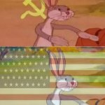 Communist v American Bugs Bunny | NOTRE MYTEAM; MON MYTEAM | image tagged in communist v american bugs bunny | made w/ Imgflip meme maker