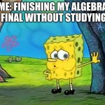 I did it today. | ME: FINISHING MY ALGEBRA 1 FINAL WITHOUT STUDYING . | image tagged in naked and tired,finals,school,high school | made w/ Imgflip meme maker