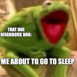 This is the most annoying thing that can happen | THAT ONE NEIGHBORS DOG:; ME ABOUT TO GO TO SLEEP | image tagged in kermit screaming,kermit the frog,relatable memes,funny memes | made w/ Imgflip meme maker