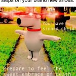 Do not step on my shoes | That moment when someone steps on your brand new shoes: | image tagged in you have sinned child prepare to feel the sweet embrace of death,memes,funny,true story,relatable memes,shoes | made w/ Imgflip meme maker