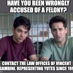Law | HAVE YOU BEEN WRONGLY ACCUSED OF A FELONY? CONTACT THE LAW OFFICES OF VINCENT L. GAMBINI. REPRESENTING YUTES SINCE 1992. | image tagged in the look | made w/ Imgflip meme maker
