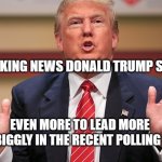 yuge lead | BREAKING NEWS DONALD TRUMP SHOT; EVEN MORE TO LEAD MORE BIGGLY IN THE RECENT POLLING | image tagged in donald trump huge | made w/ Imgflip meme maker