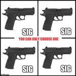 Choose one | SIG; SIG; YOU CAN ONLY CHOOSE ONE; SIG; SIG | image tagged in choose | made w/ Imgflip meme maker