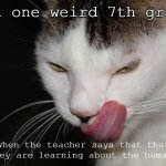 This has happened to me- | That one weird 7th grader; when the teacher says that that day they are learning about the human body | image tagged in yummy,why are you reading this | made w/ Imgflip meme maker