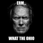 Ohio | ERM... WHAT THE OHIO | image tagged in clint eastwood black bg | made w/ Imgflip meme maker
