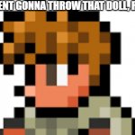 Terraria Guide | "YOU ARENT GONNA THROW THAT DOLL, RIGHT?" | image tagged in terraria guide | made w/ Imgflip meme maker