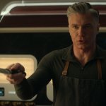 Captain Pike pointing with knife meme