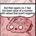 Shut Up Brain 2 | Being no.1 is hard; But then again, no.1 has the least value of a number with values that aren't negative | image tagged in shut up brain 2 | made w/ Imgflip meme maker