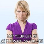 May Your Life Be As Pleasant As You Are | MAY YOUR LIFE BE AS PLEASANT AS YOU ARE | image tagged in angry woman,sarcasm | made w/ Imgflip meme maker