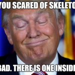 That's Too Bad | ARE YOU SCARED OF SKELETONS? TOO BAD. THERE IS ONE INSIDE YOU. | image tagged in that's too bad | made w/ Imgflip meme maker