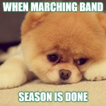 band season is over | WHEN MARCHING BAND; SEASON IS DONE | image tagged in sad face | made w/ Imgflip meme maker