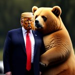 Trump snuggling up to the Russian bear and his boss Putin meme