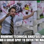 TA addict | ME DRAWING TECHNICAL ANALYSIS LINES TO FIND A GREAT SPOT TO ENTER THE MARKET | image tagged in trying to explain,crypto,stonks | made w/ Imgflip meme maker