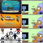 When you see this ad | GET YOUR SKIBIDI TOILET PLUSHY | image tagged in garfield reacts,ads,memes,funny,skibidi toilet,whopper | made w/ Imgflip meme maker