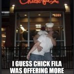 I guess chick fila was offering more than chicken this month | I GUESS CHICK FILA WAS OFFERING MORE THAN CHICKEN THIS MONTH | image tagged in pride month,funny,chick-fil-a,gay pride,chicken,kissing | made w/ Imgflip meme maker