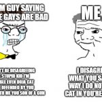 noooo you can't just | RANDOM GUY SAYING THAT THE GAYS ARE BAD; ME; NO YOU CAN'T BE DISAGREEING WITH ME STUPID KID I'M SO AGREEABLE EVEN DOJA CAT AGREED I'M OFFENDED BY YOU DISAGREEING WITH ME YOU SON OF A GUN; I DISAGREE WITH WHAT YOU SAID BY THE WAY I DO NOT SEE DOJA CAT IN YOU'RE CONMMENT | image tagged in noooo you can't just | made w/ Imgflip meme maker