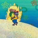 Sponge Bob, fire, camper