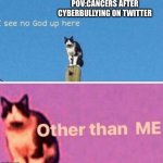 I see no god up here other than me | POV:CANCERS AFTER CYBERBULLYING ON TWITTER | image tagged in i see no god up here other than me,zodiac,zodiac signs,memes | made w/ Imgflip meme maker