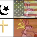 Cold war religion | image tagged in capitalist and communist,christianity,islam,religion,communism,capitalism | made w/ Imgflip meme maker