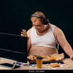 fat man with big stomach making a phone call while using the com