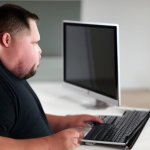 prompthunt: fat man looking at his computer screen meme