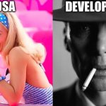 DSA vs Development | DSA; DEVELOPMENT | image tagged in barbie vs oppenheimer - barbenheimer | made w/ Imgflip meme maker