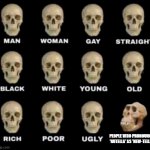 Skulls ape stupid human homo erectus neanderthal | PEOPLE WHO PRONOUNCE 'NUTELLA' AS 'NEW-TELLA' | image tagged in skulls ape stupid human homo erectus neanderthal | made w/ Imgflip meme maker