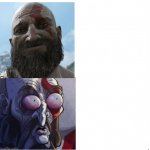 Smiling Kratos to Shocked Kratos