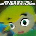 gotta go through the pain | WHEN YOU'RE ABOUT TO TAKE A SHOWER BUT THERE'S NO MORE HOT WATER LEFT | image tagged in panicking link,funny,memes,funny memes | made w/ Imgflip meme maker
