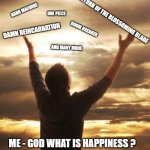 THANK GOD | NANO MACHINE; ONE PIECE; RETURN OF THE BLOSSOMING BLADE; DOOM BREAKER; DAMN REINCARNATION; AND MANY MORE; ME - GOD WHAT IS HAPPINESS ? | image tagged in thank god | made w/ Imgflip meme maker