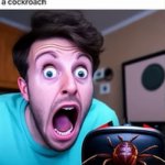 shocked youtuber thumbnail, reacting to a cockroach