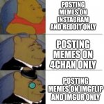 Pooh Bear | POSTING MEMES ON INSTAGRAM AND REDDIT ONLY; POSTING MEMES ON 4CHAN ONLY; POSTING MEMES ON IMGFLIP AND IMGUR ONLY | image tagged in pooh bear | made w/ Imgflip meme maker