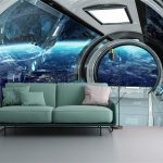FLFK 3D Futuristic Spaceship Interior View Self-Adhesive Wallpap